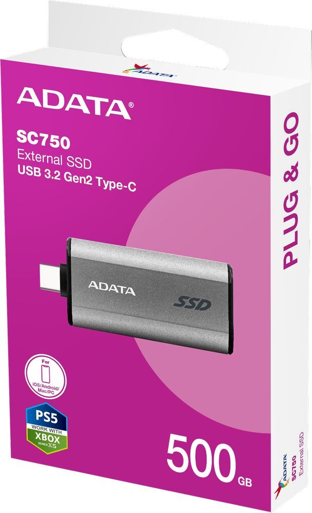 SSD накопитель ADATA USB Type-C 500GB SC750 (SC750-500G-CCBK) фото 