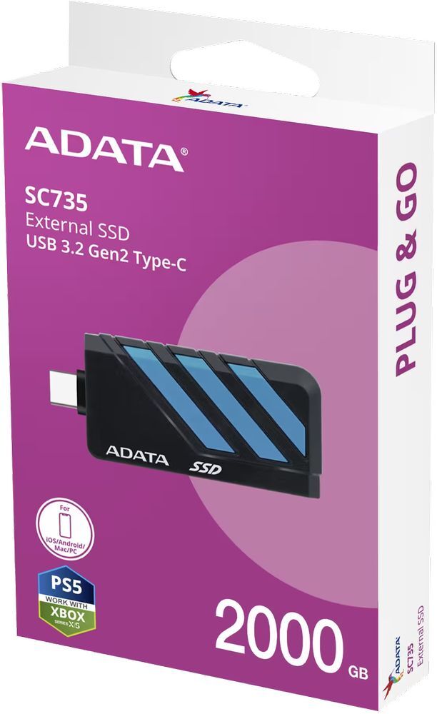 SSD накопитель ADATA USB 3.2 2TB SC735 (SC735-2000G-CCBK/BU) фото 