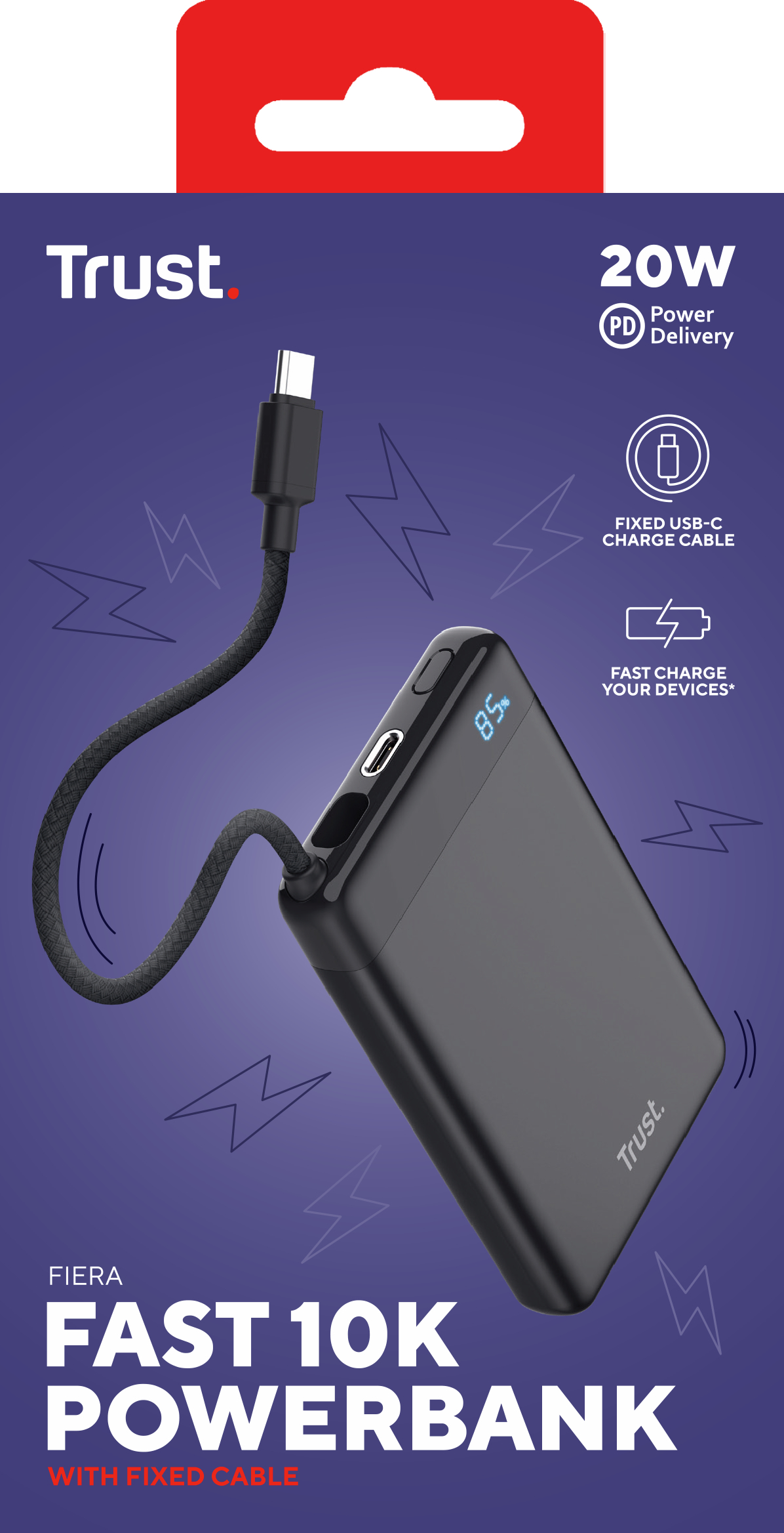 Портативное зарядное устройство power bank Trust Fiera, 10000мА·год, 2хUSB-C, 20W, PD/QC 3.0, Black фото 