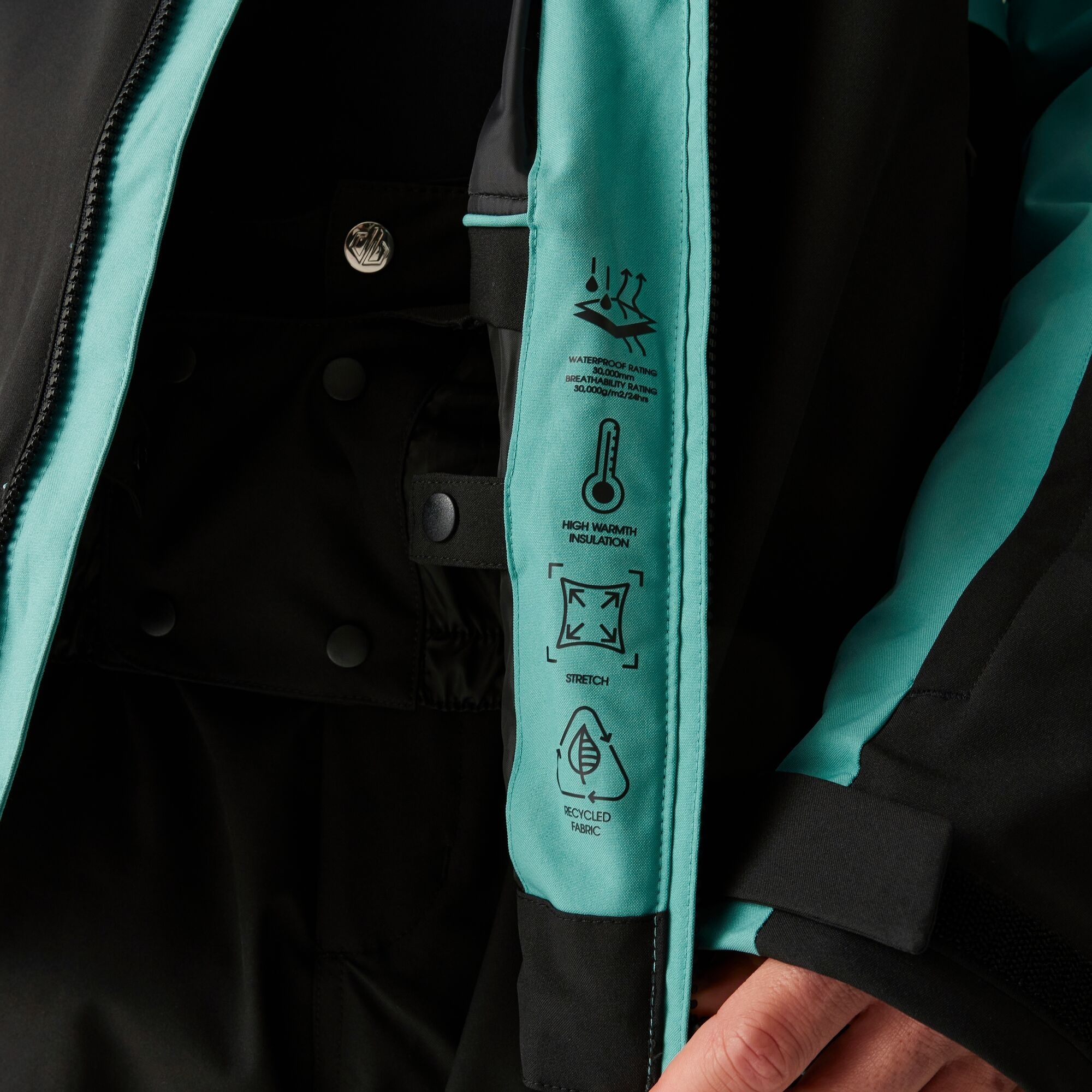 Куртка горнолижна чоловіча Dare2Be HalfpipeIIIJk DMP611-0FF L чорна/бірюзовафото