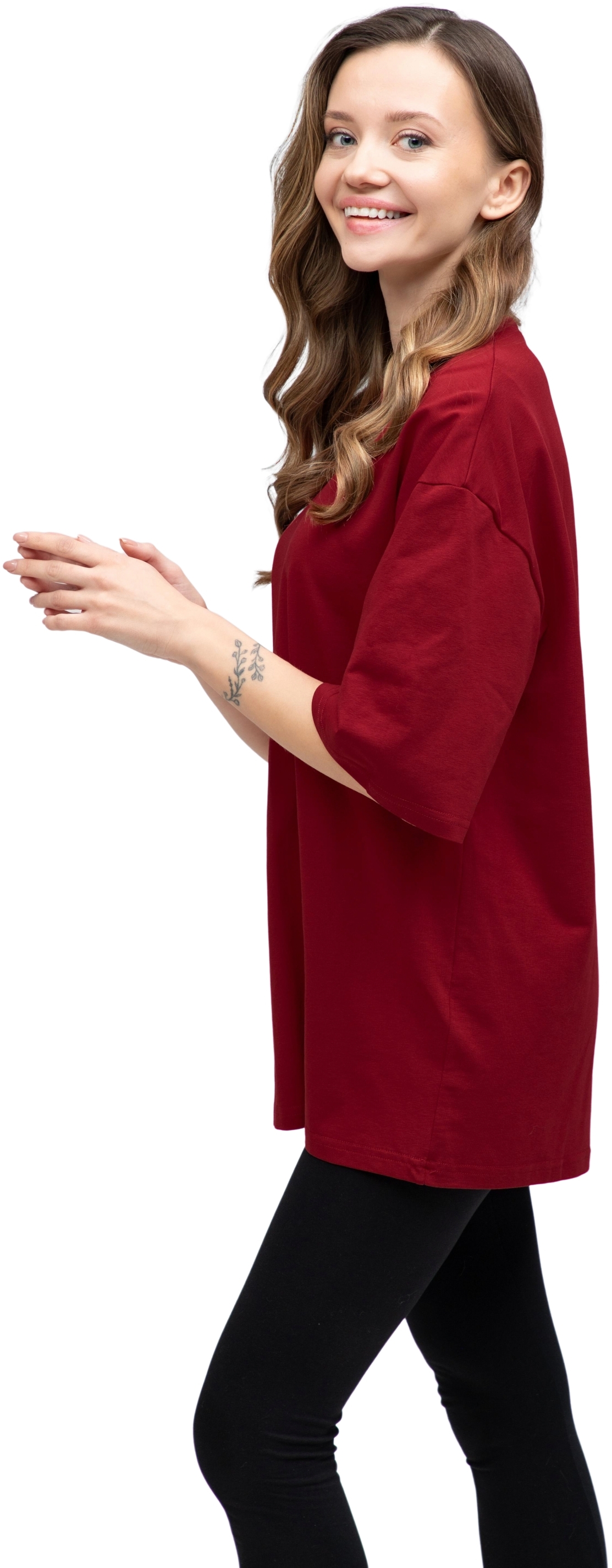 Футболка женская хлопковая Ray U0104W-Burgundy L/XL бордовая фото 3