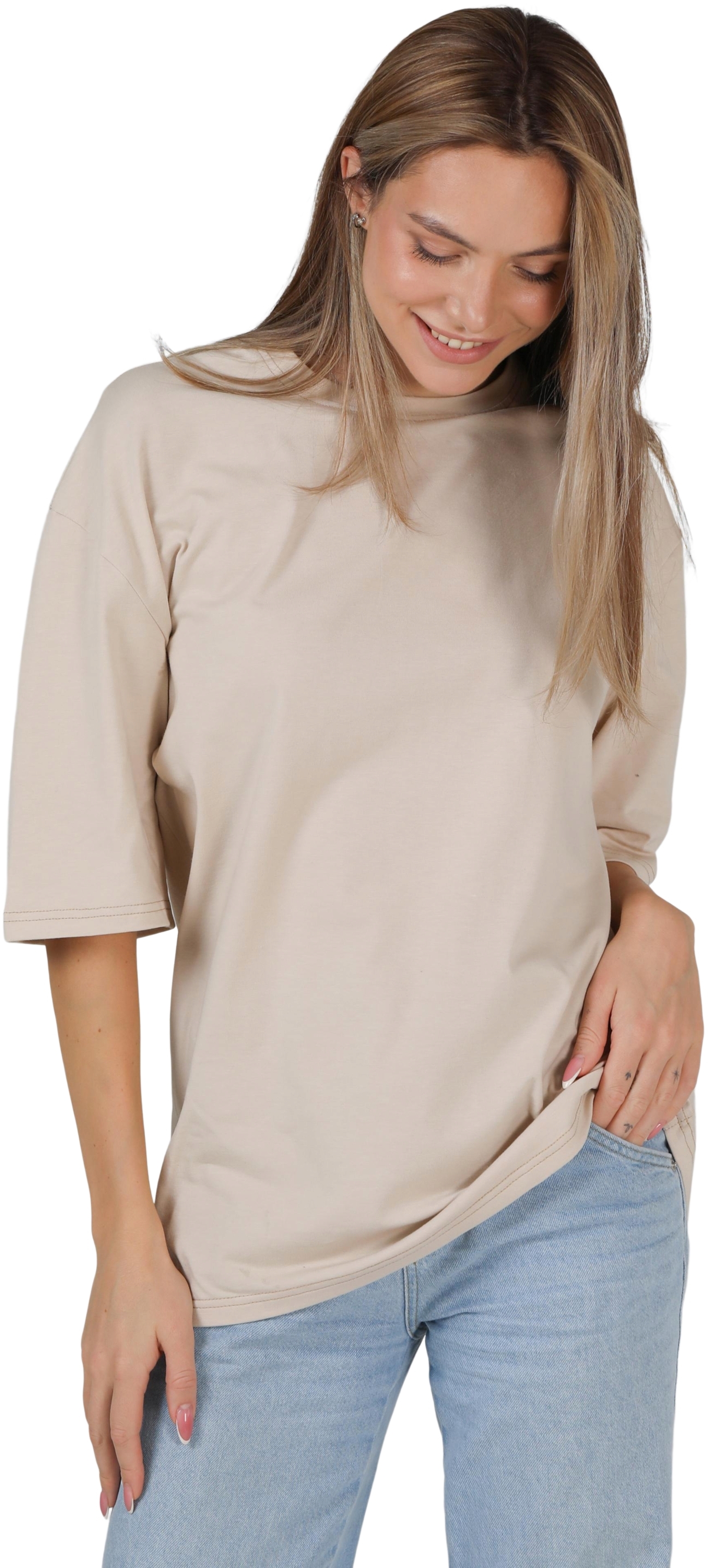 Футболка женская хлопковая Ray U0104W-Cream S/M бежевая фото 4