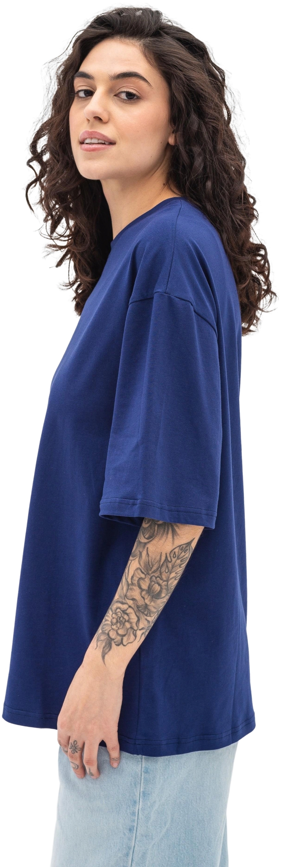 Футболка жіноча бавовняна Ray Oversize U0104W-Navy Blue S/M темно-синяфото