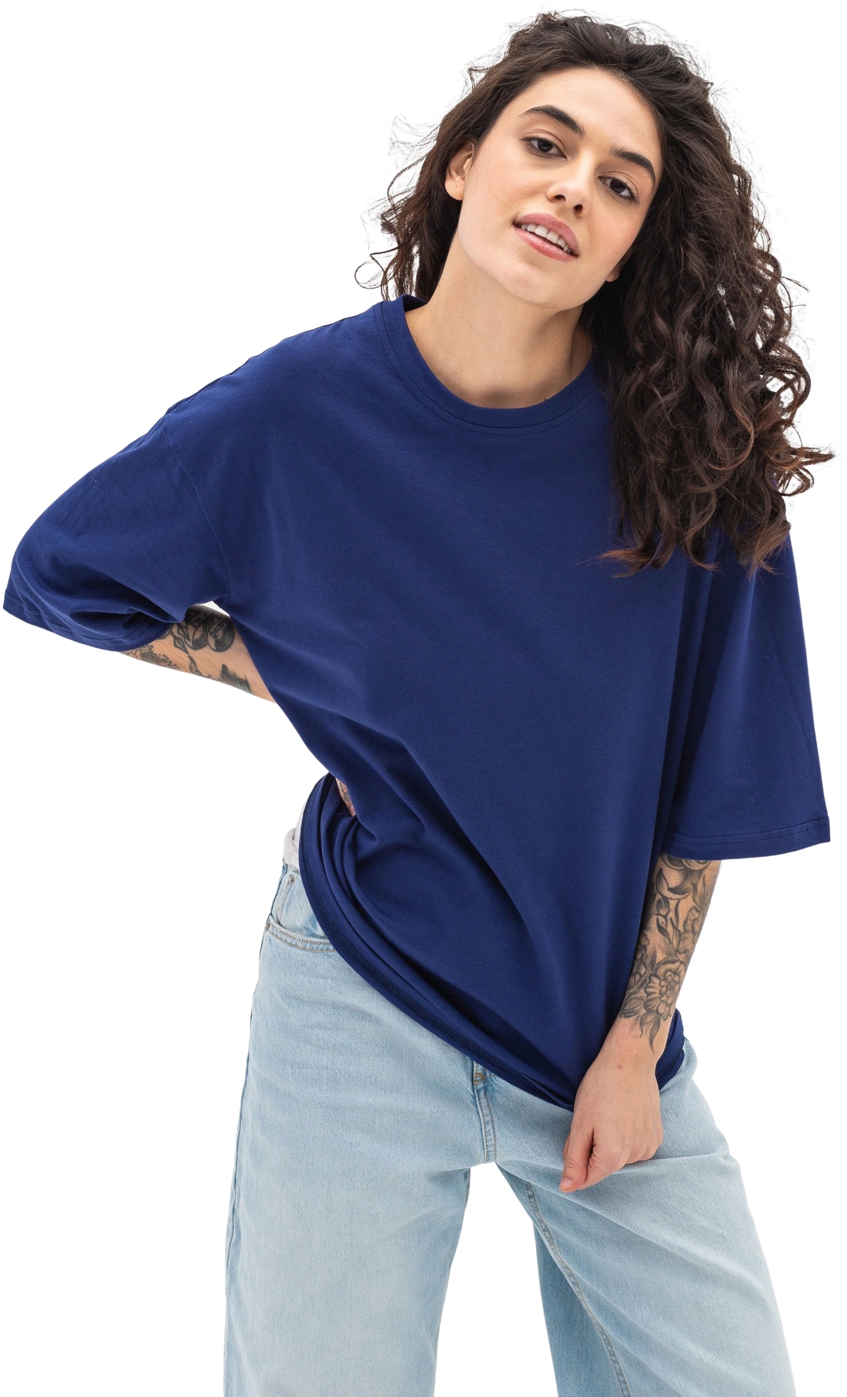 Футболка жіноча бавовняна Ray Oversize U0104W-Navy Blue S/M темно-синяфото