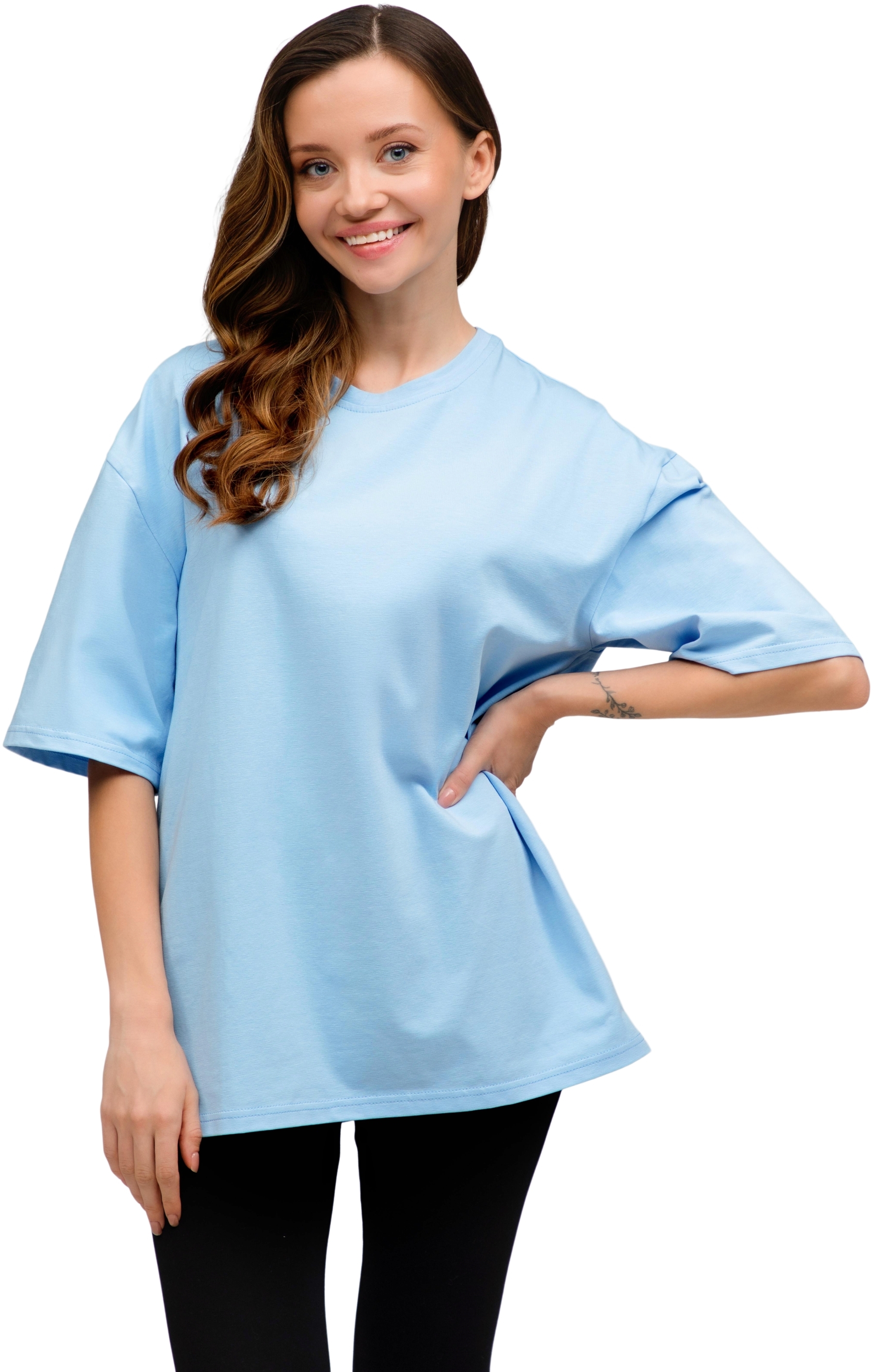 Футболка женская хлопковая Ray U0104W-Sky Blue L/XL голубая фото 4