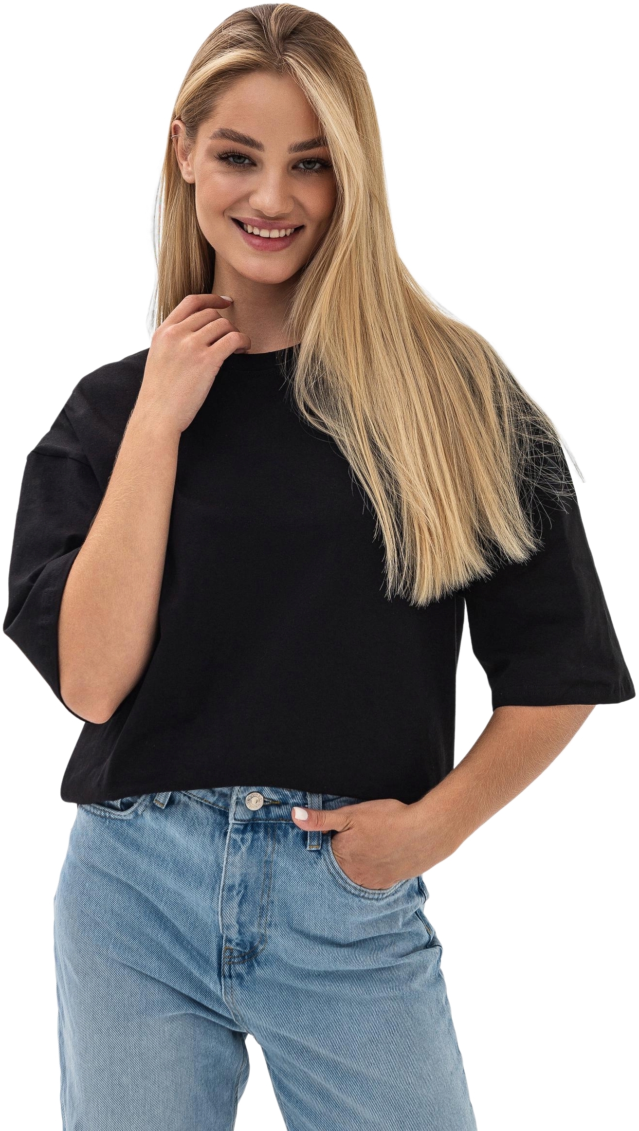 Футболка женская хлопковая Ray U0104W-Black L/XL черная фото 4