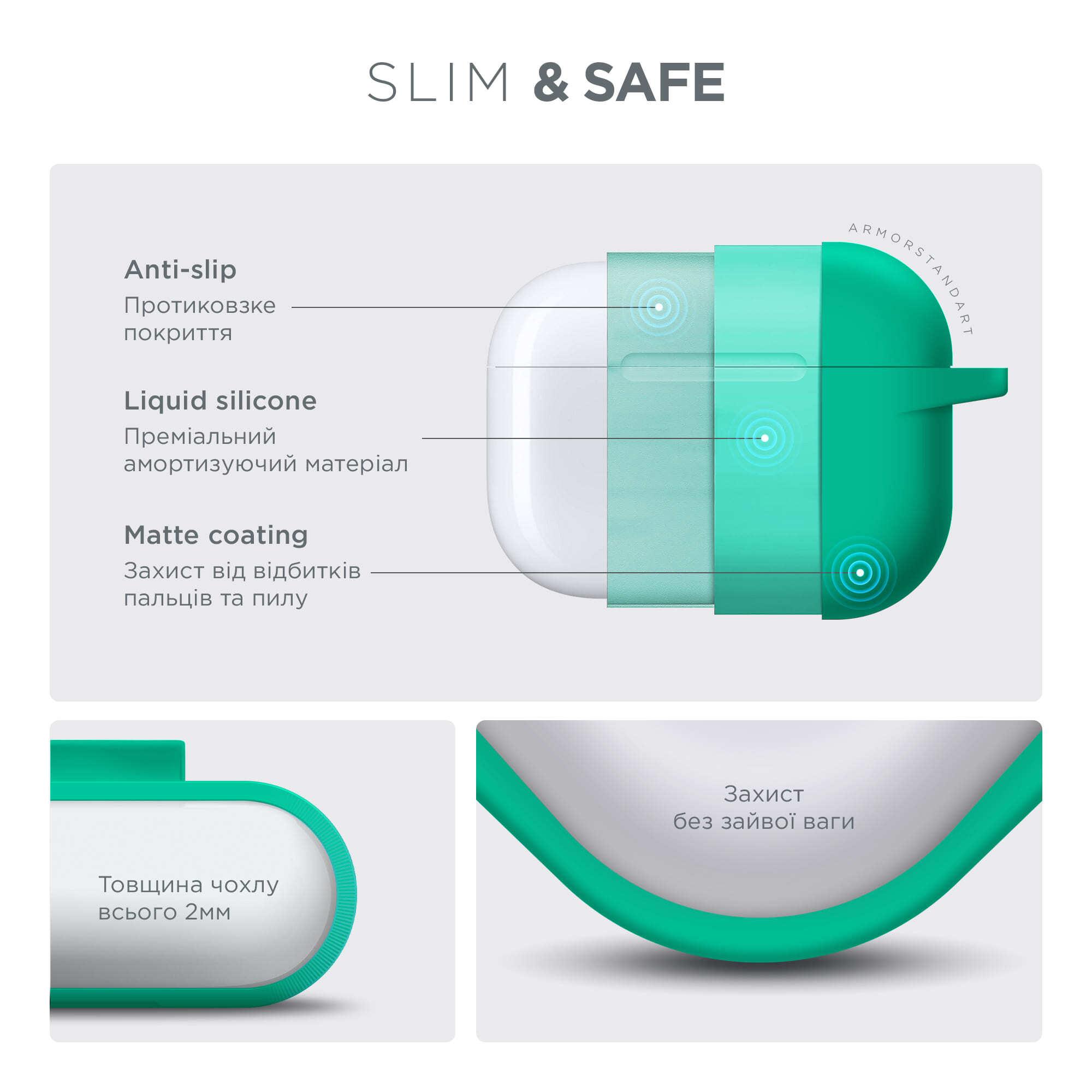 Чехол ArmorStandart Hang Case для Apple AirPods Pro 3 Mint Green (ARM88277) фото 