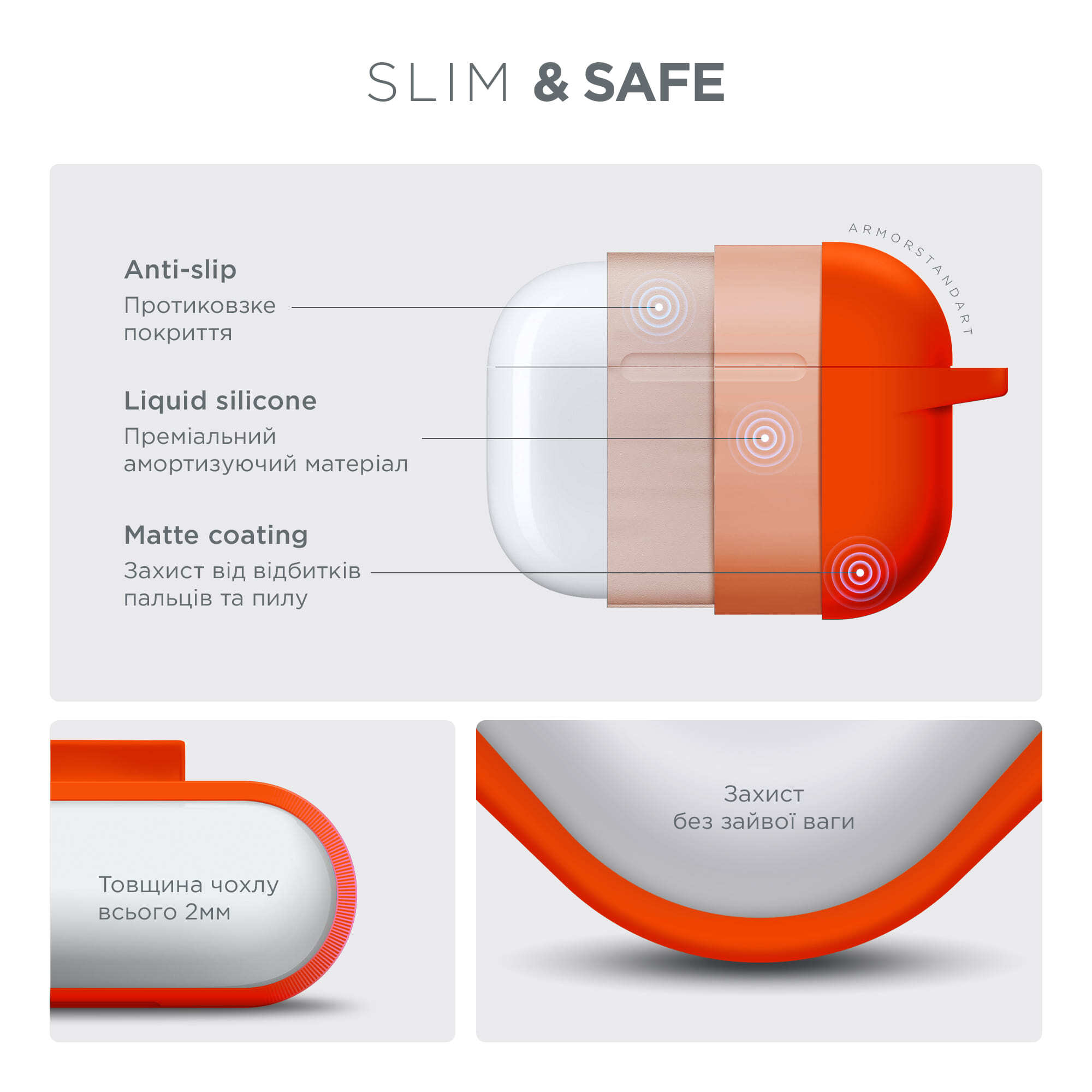 Чехол ArmorStandart Hang Case для Apple AirPods Pro 3 Orange (ARM88278) фото 