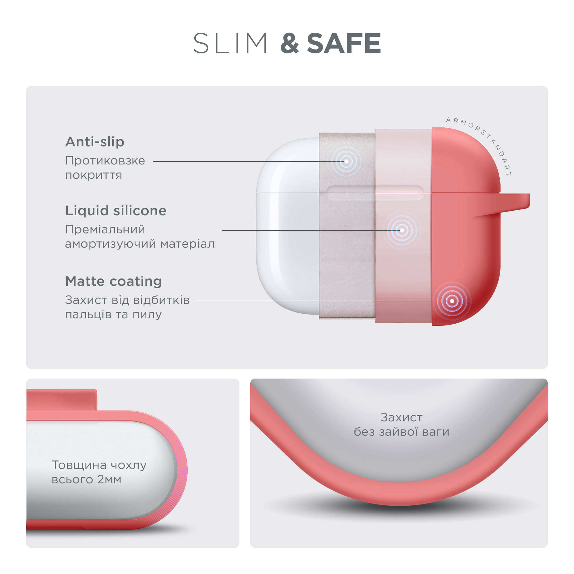 Чехол ArmorStandart Hang Case для Apple AirPods Pro 3 Pink (ARM88280) фото 