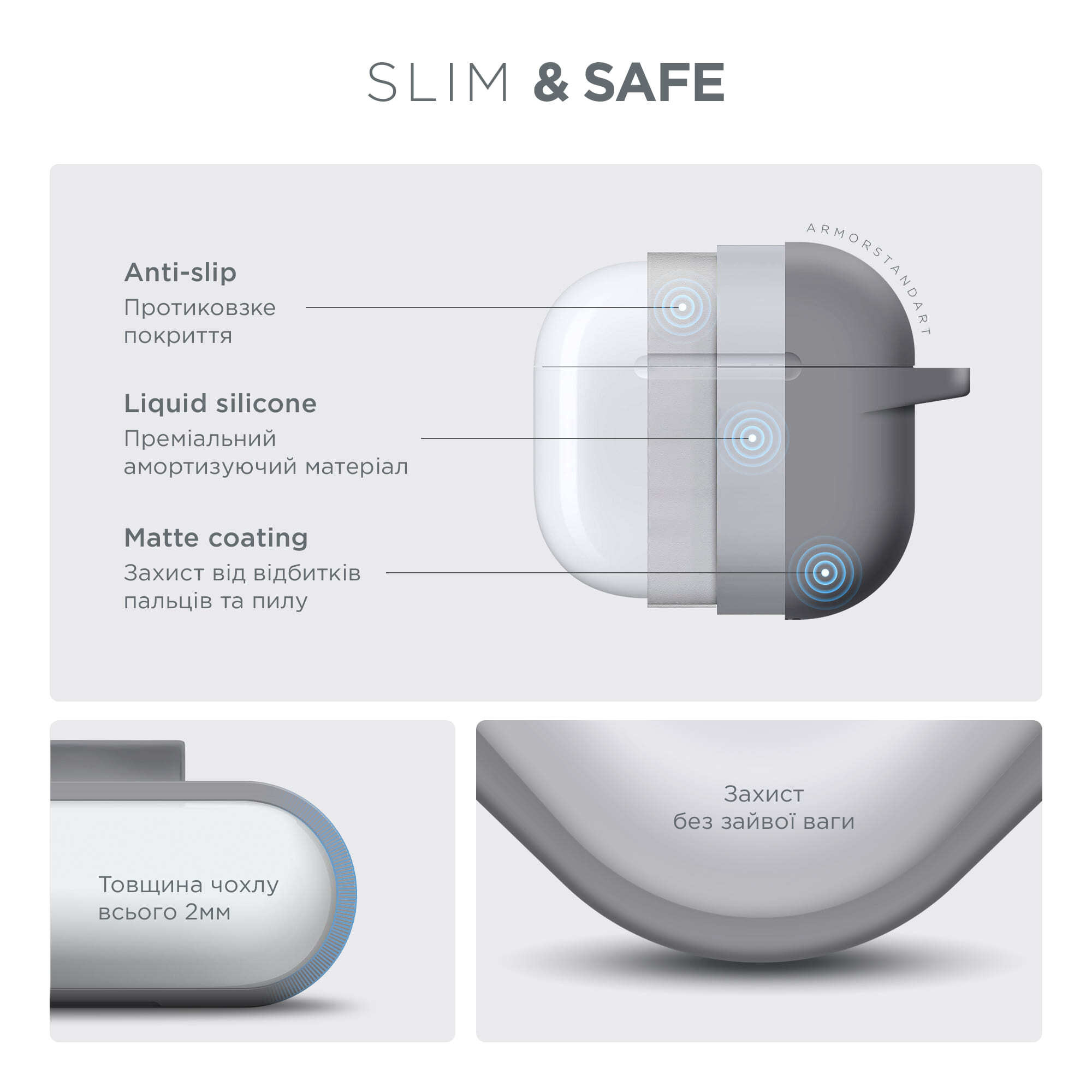 Чохол ArmorStandart Hang Case для Apple AirPods 4 Light Grey (ARM81284)фото
