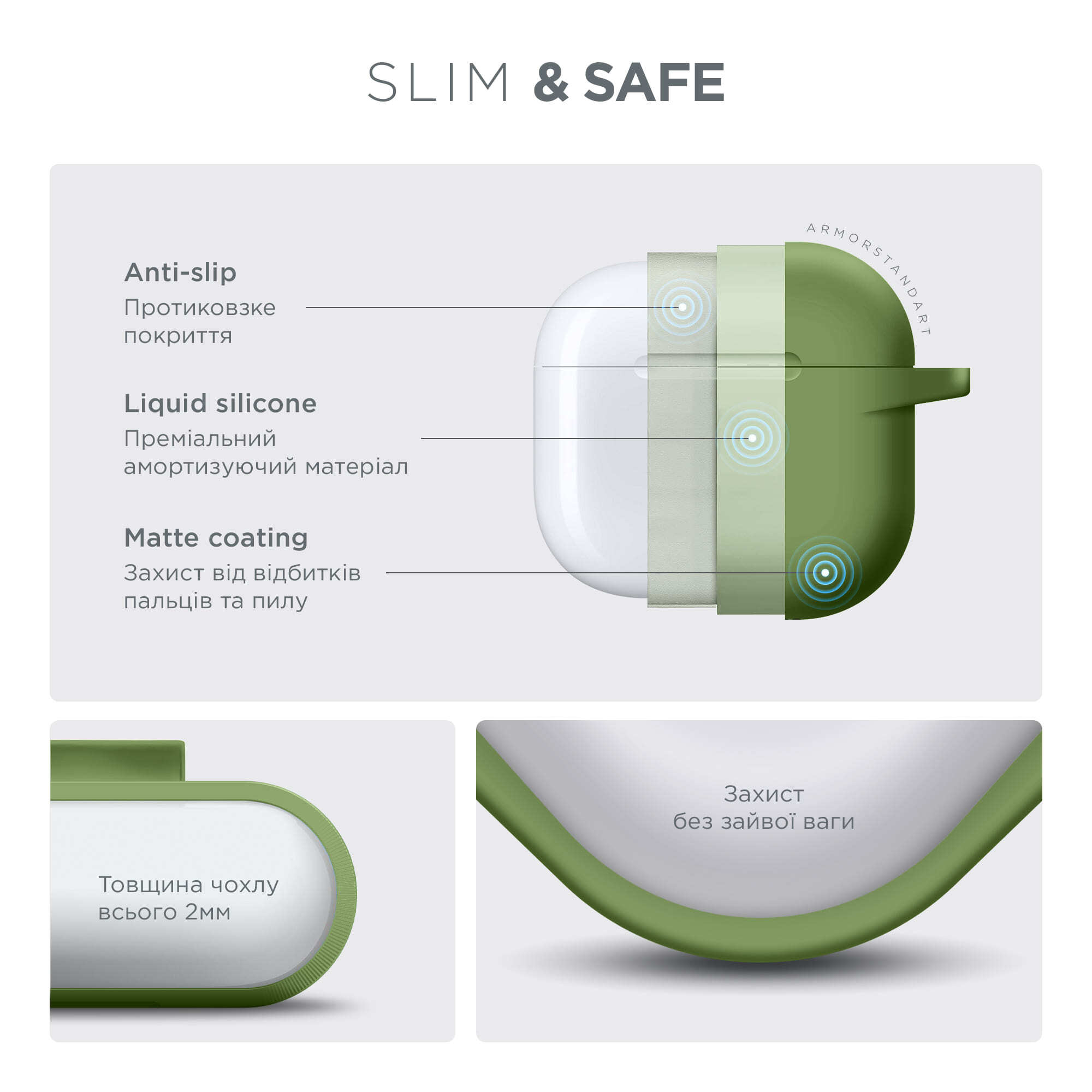 Чохол ArmorStandart Hang Case для Apple AirPods 4 Matcha Green (ARM81286)фото