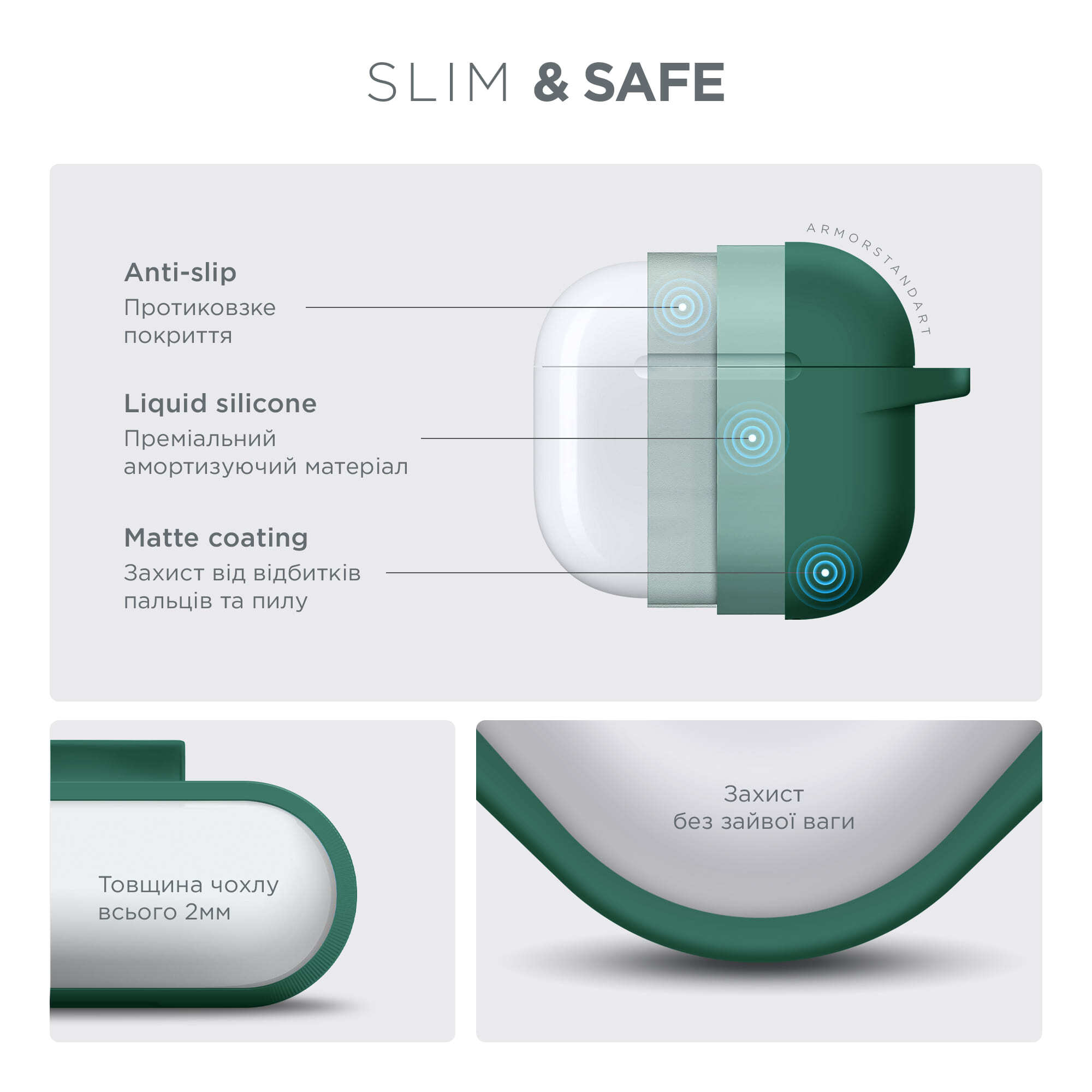 Чохол ArmorStandart Hang Case для Apple AirPods 4 Needle Green (ARM81289)фото