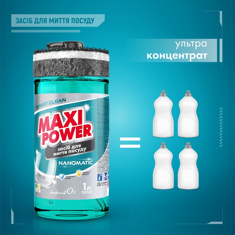 Гель Maxi Power Nanomatic для мытья посуды в посудомоечных машинах 1 л. фото 