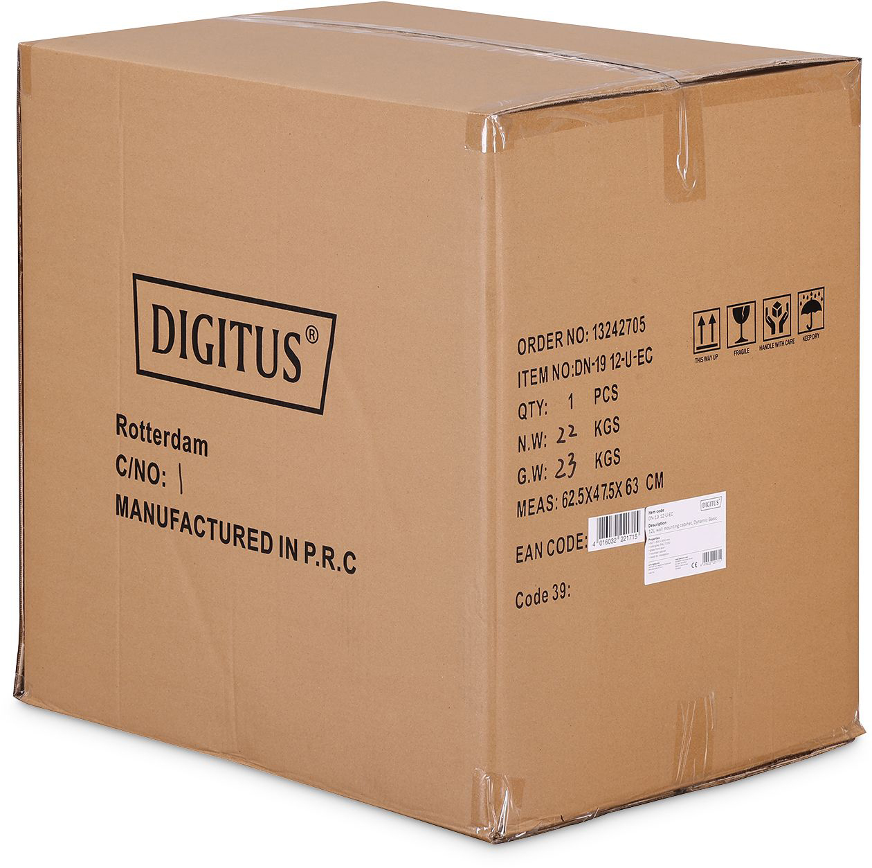 Шафа DIGITUS 19", 12U, Wall Mounting Dynamic Basic 600x450 мм 60кг (DN-1912-U-EC)фото