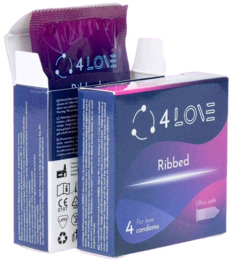 Презервативи 4Love Ribbed ребристі 4 штфото