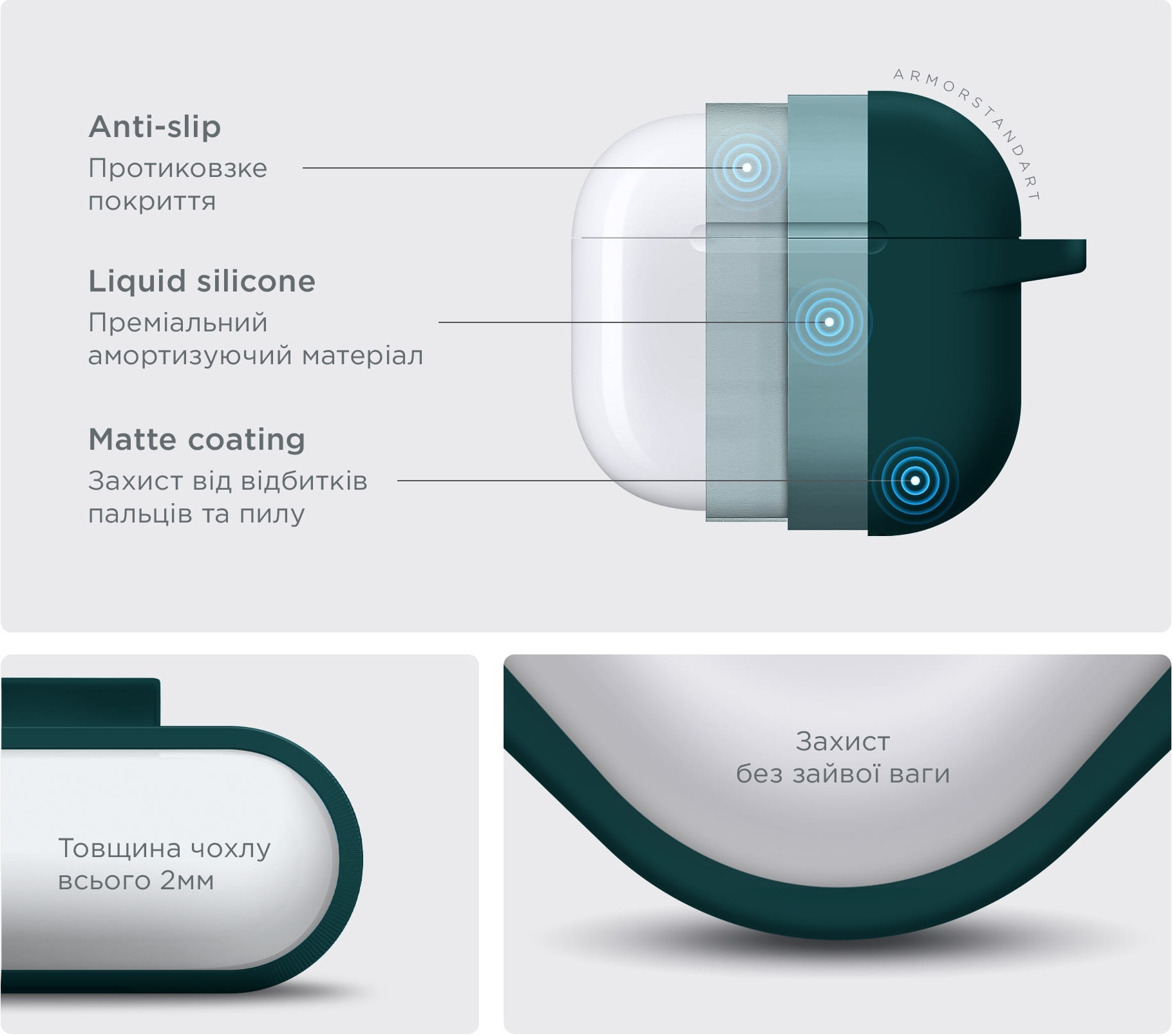 Чехол ArmorStandart Hang Case для Apple AirPods 4 Dark Green (ARM81280) фото 4