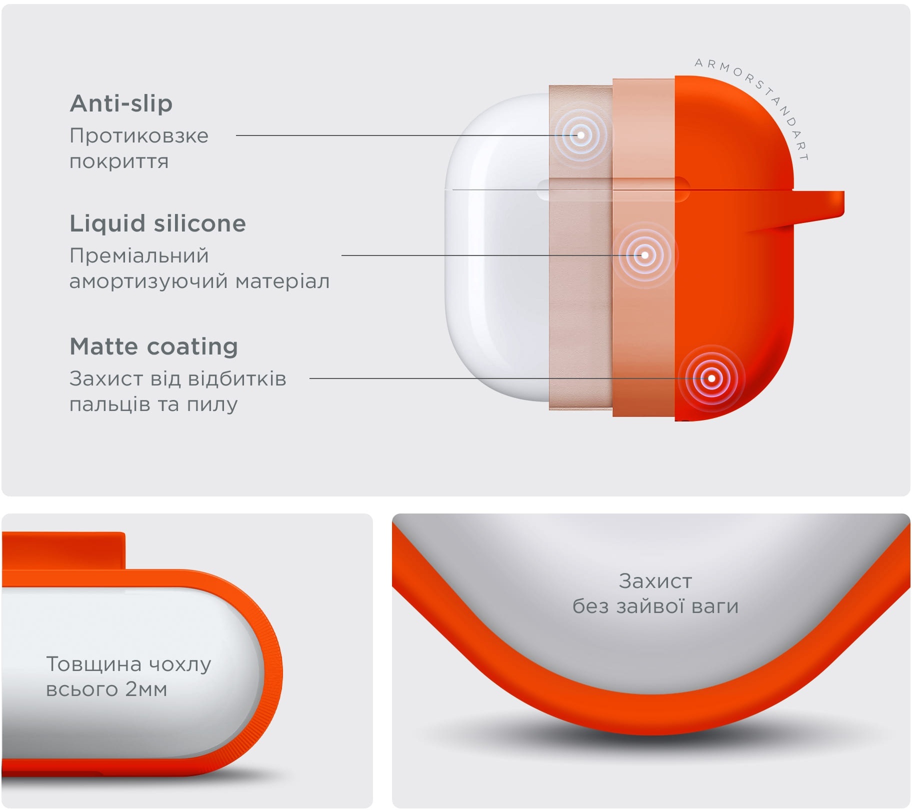 Чехол ArmorStandart Hang Case для Apple AirPods 4 Orange (ARM81288) фото 4