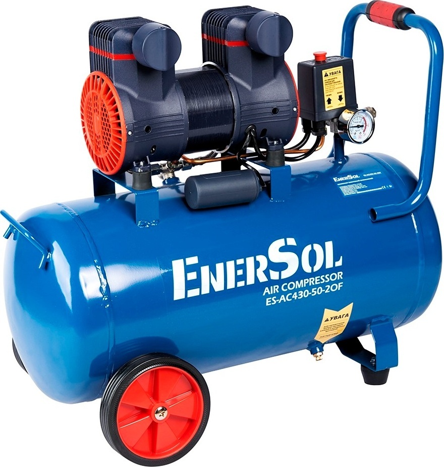 Компрессор воздушный EnerSol ES-AC430-50-2OF безмасляный 1.68кВт, 50л, 430л/мин, 8бар (ES-AC430-50-2OF) фото 