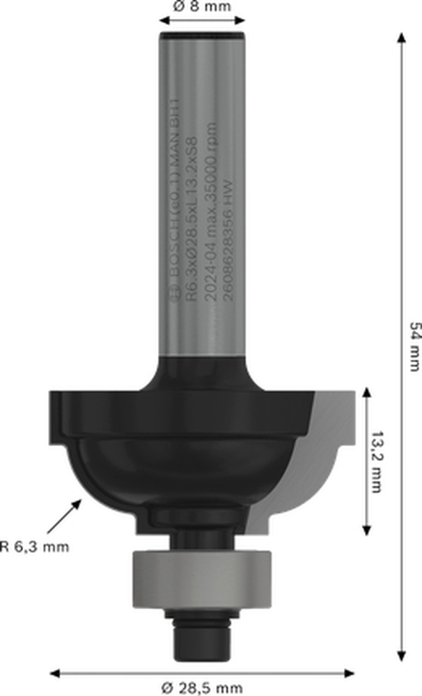 Фреза профильная Bosch Professional Std S8 R6.3 D28.5 L13.2 (2.608.628.356) фото2