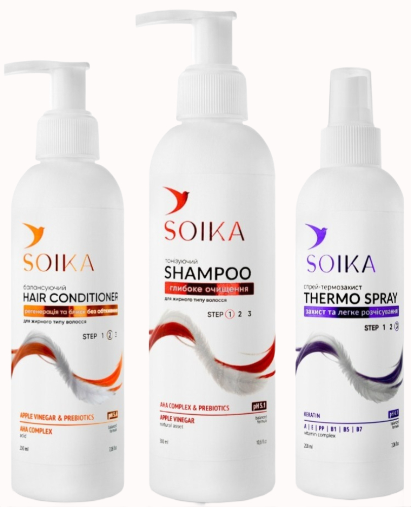 Набір для волосся Soika 3в1 Глибоке очищення та захист (шампунь+кондиціонер+спрей)фото3
