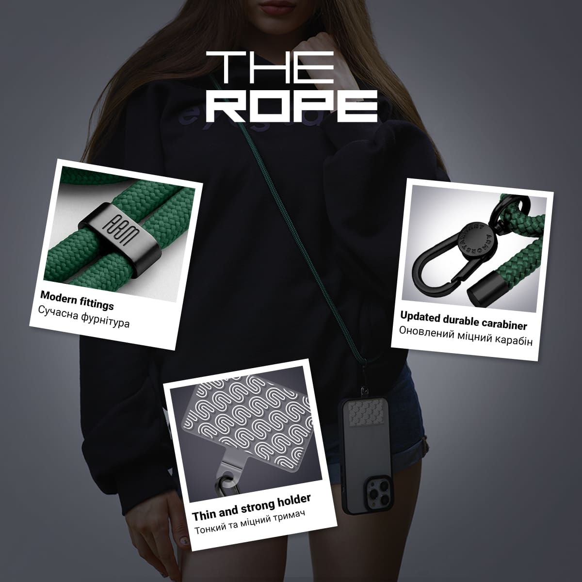 Ремешок для смартфона ArmorStandart Rope Black Pine with Clear holder (ARM67206) фото 4