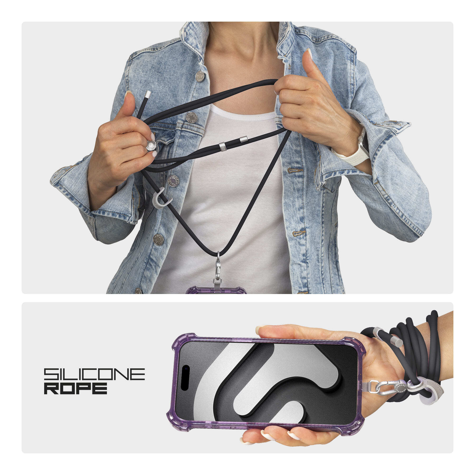 Ремешок для смартфона ArmorStandart Silicone Rope Titanium Black with Grey holder (ARM76273) фото 