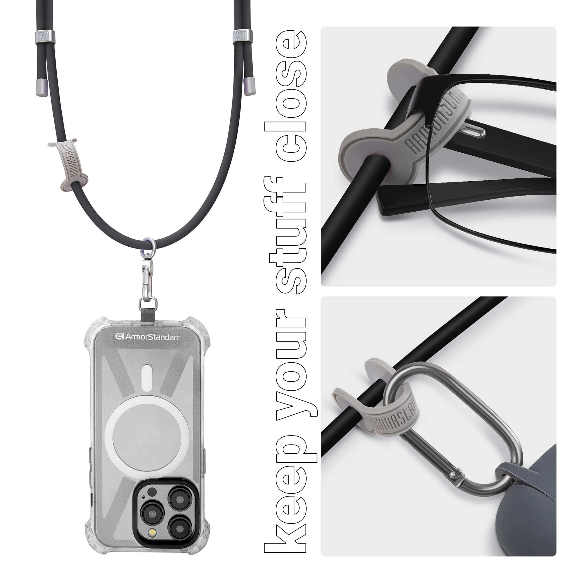 Ремешок для смартфона ArmorStandart Silicone Rope Titanium Black with Grey holder (ARM76273) фото 