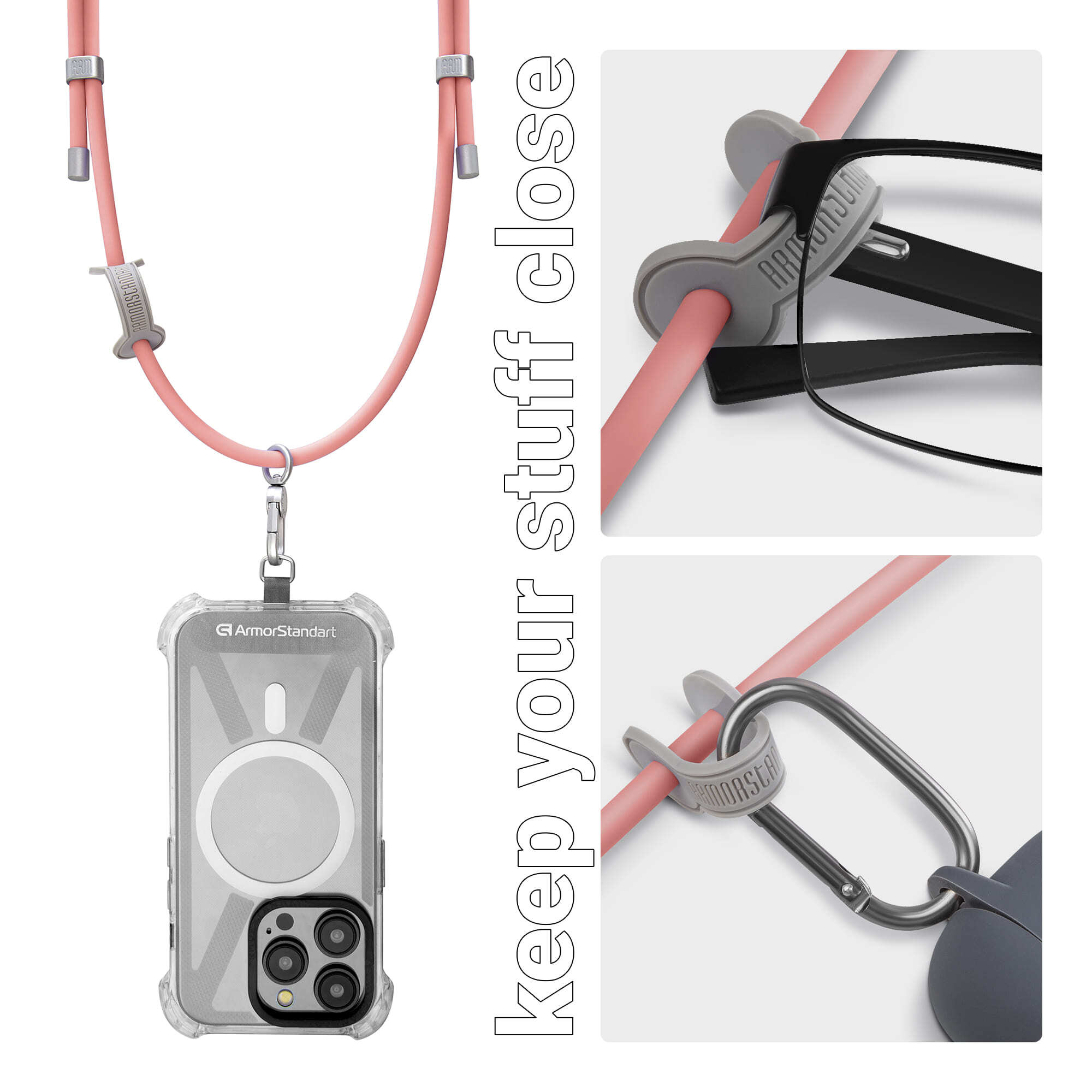 Ремешок для смартфона ArmorStandart Silicone Rope Titanium Pink with Grey holder (ARM76275) фото 