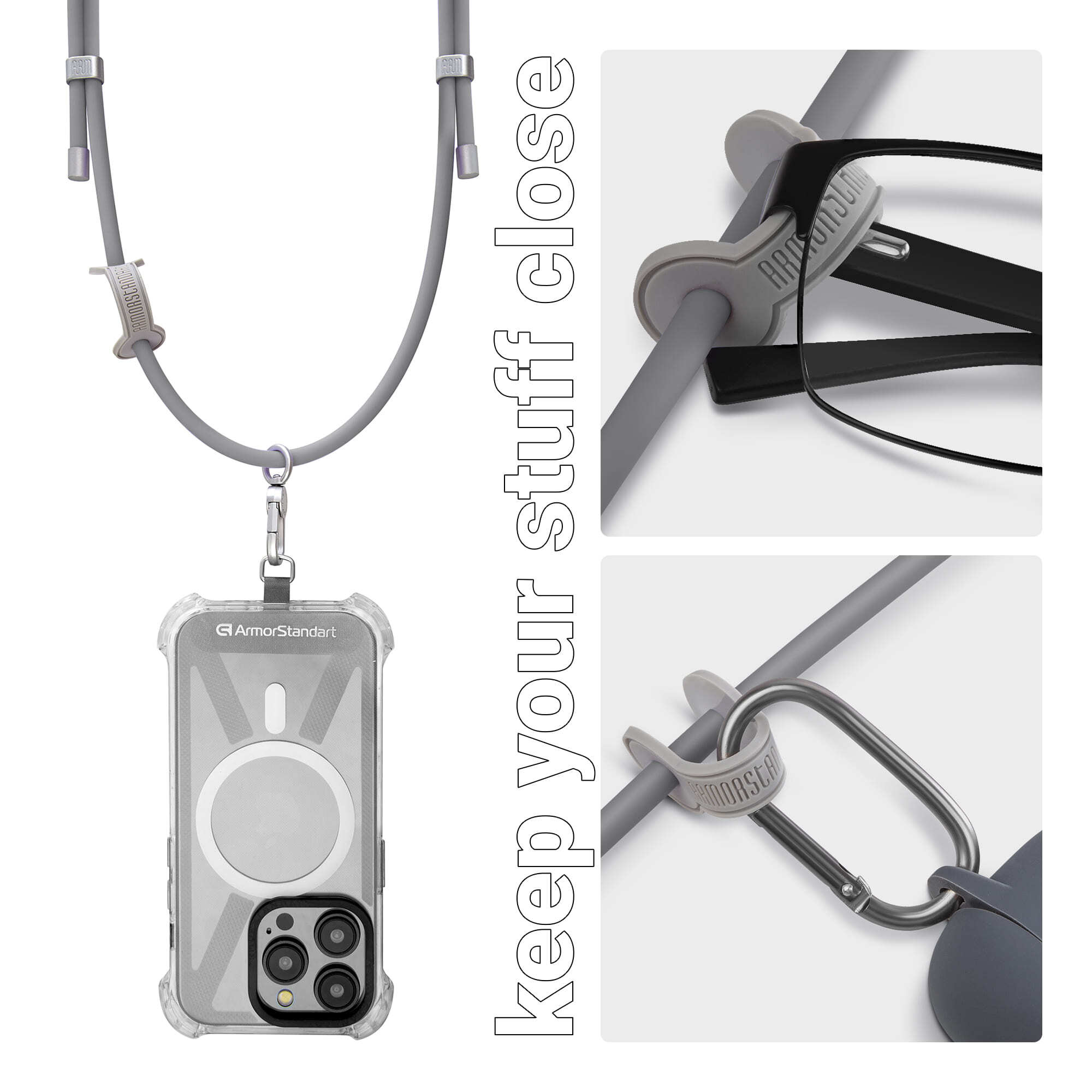 Ремешок для смартфона ArmorStandart Silicone Rope Titanium Grey with Grey holder (ARM76276) фото 