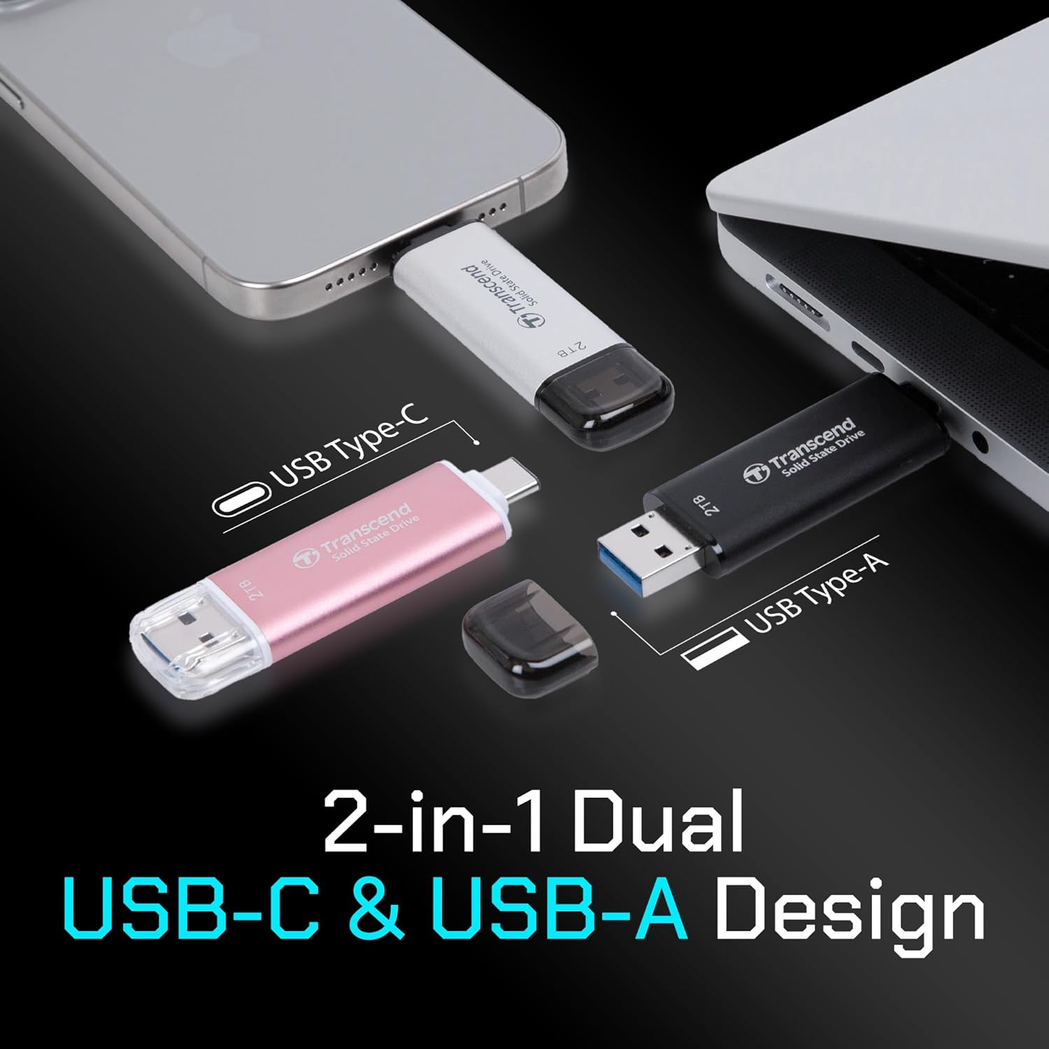 Портативний SSD Transcend 2TB USB 3.1 Gen 2 Type-A + Type-C Black