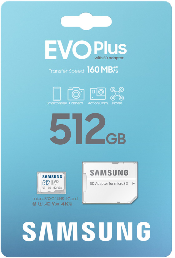 Карта памяти Samsung microSDXC 512GB C10 UHS-I R160MB/s Evo Plus + SD (MB-MC512SA/EU) фото 