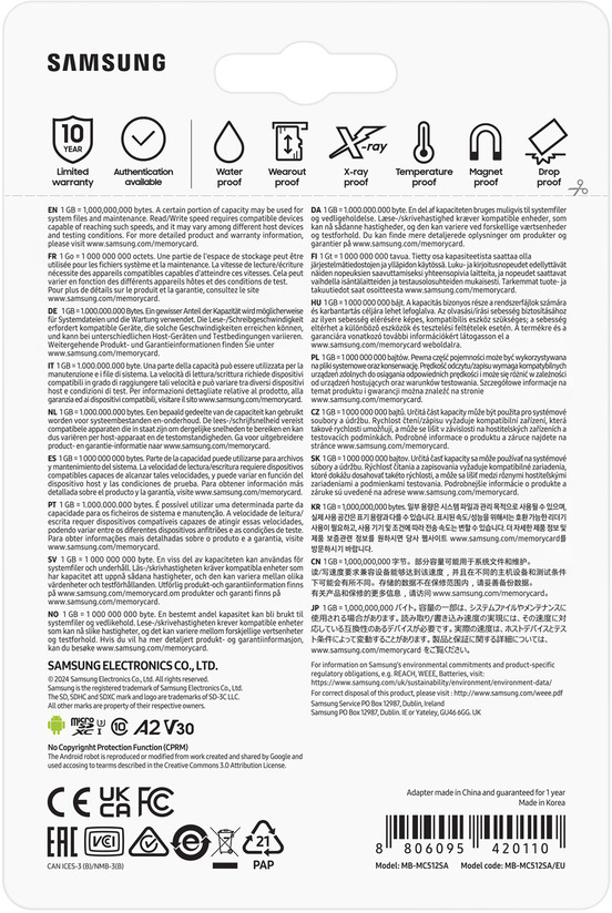 Карта памяти Samsung microSDXC 512GB C10 UHS-I R160MB/s Evo Plus + SD (MB-MC512SA/EU) фото 