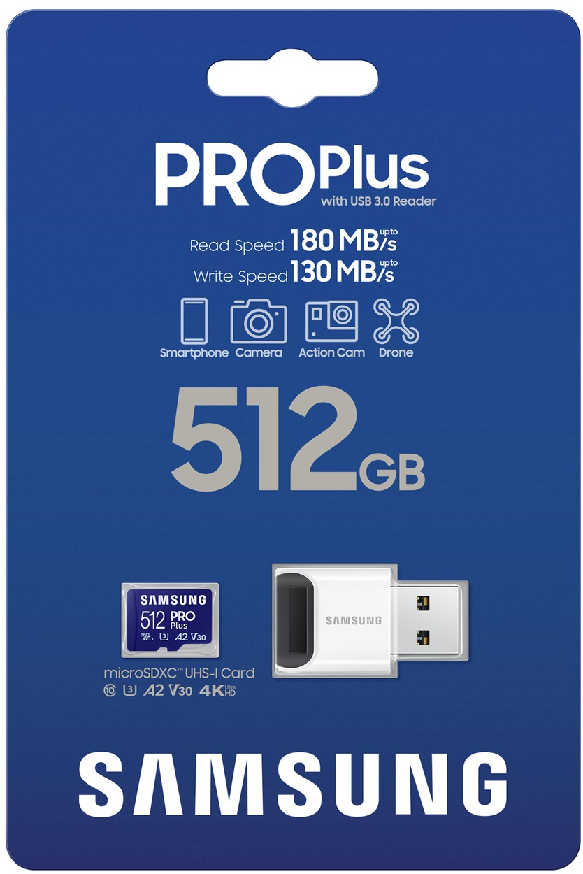 Карта памяти Samsung microSDXC 512GB C10 UHS-I R180MB/s PRO Plus + Reader (MB-MD512SB/WW) фото 6