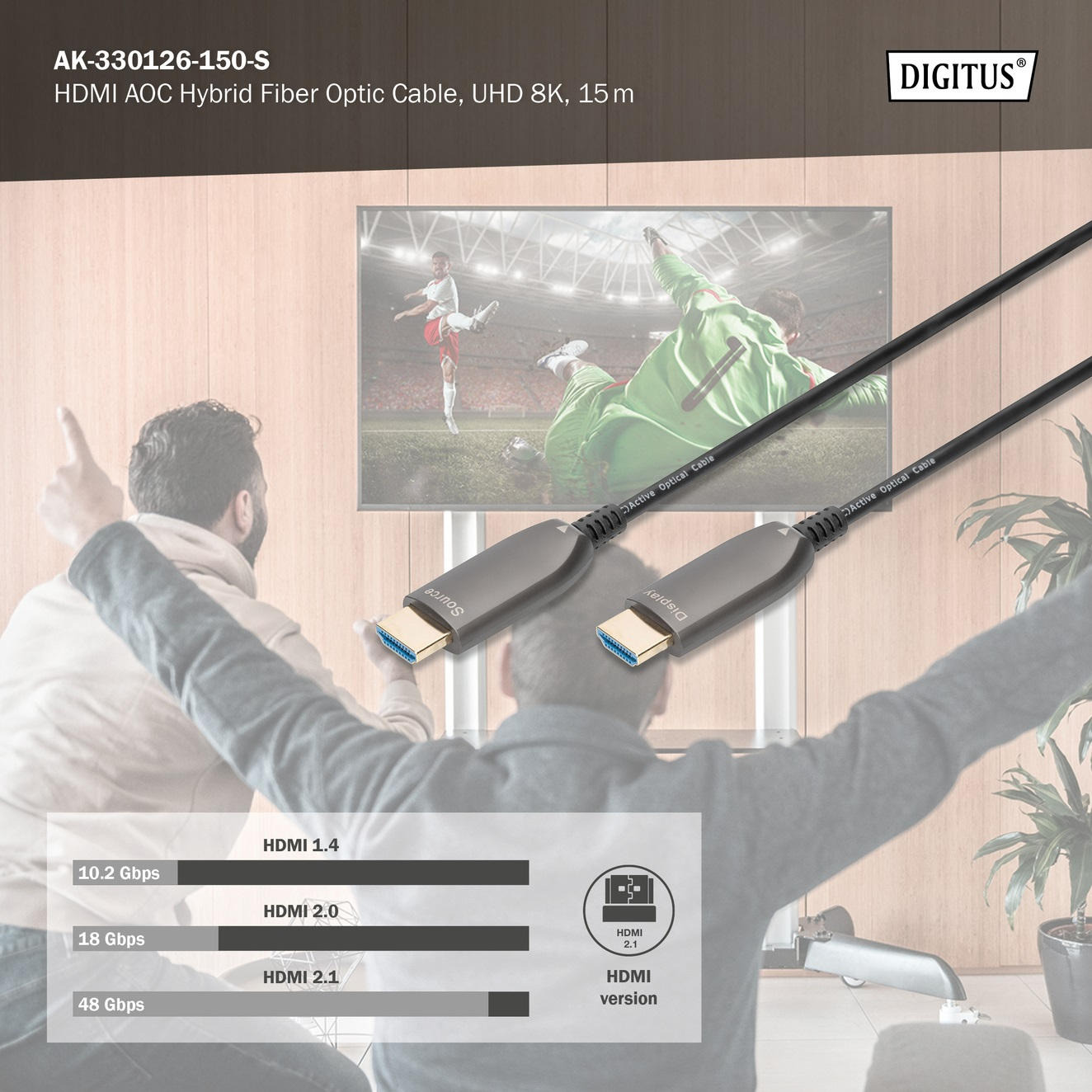 Кабель DIGITUS HDMI UHD 8K AOC Black (AK-330126-150-S)фото6