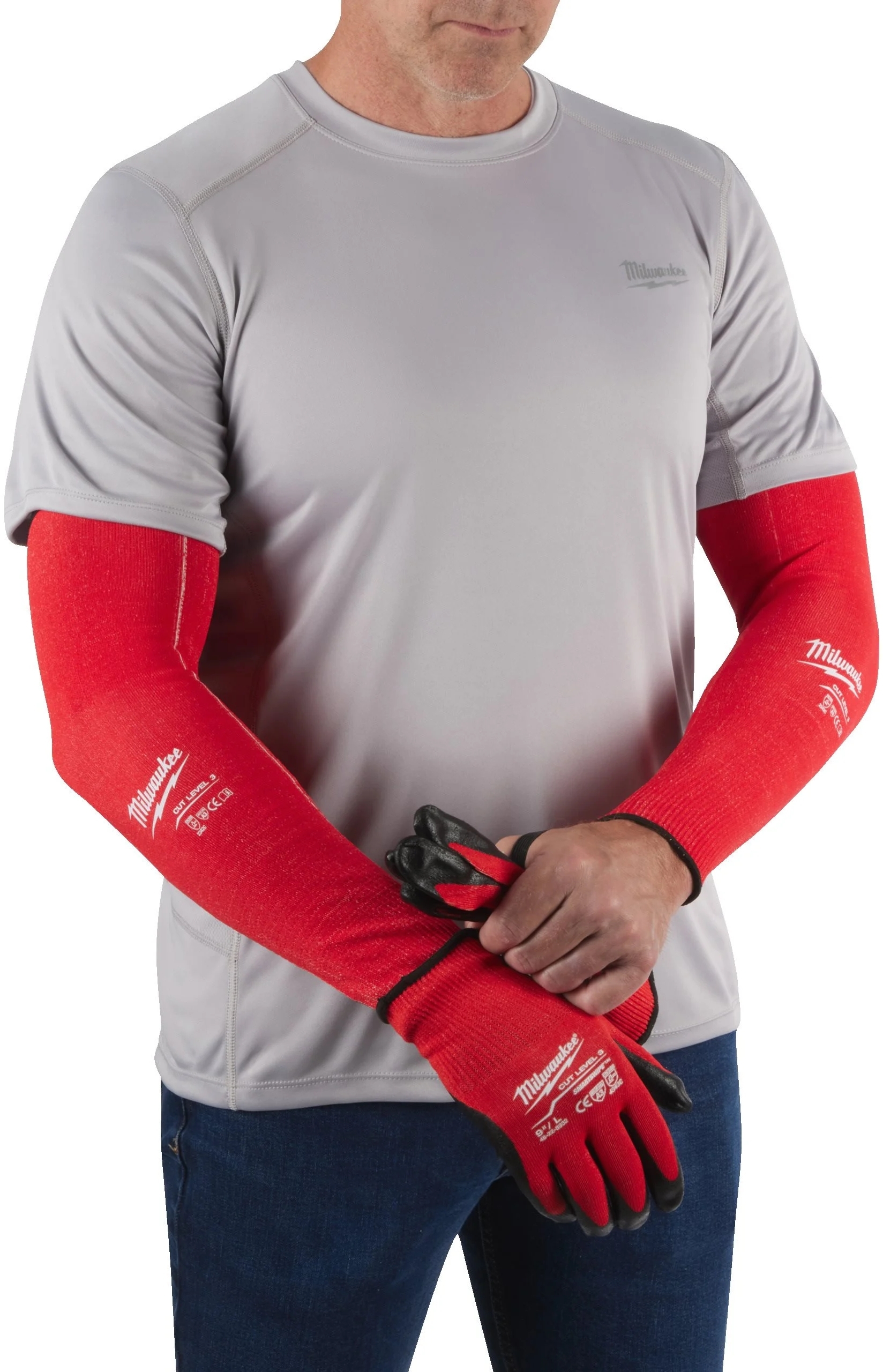 Нарукавники рабочие Milwaukee, высокоэластичный нейлон, 40см, красный (4932478584) фото 