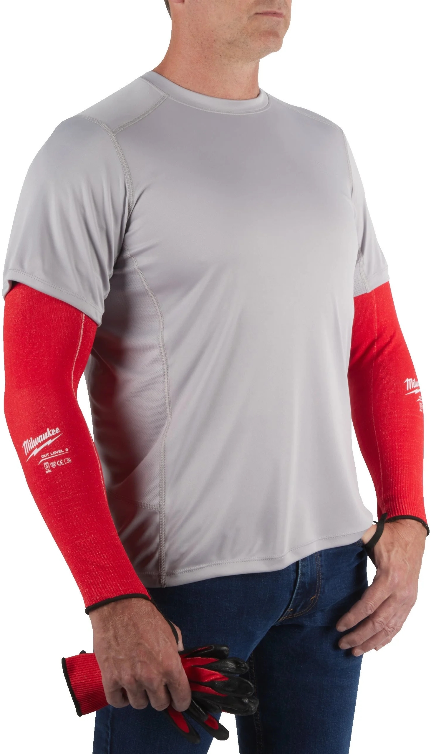 Нарукавники рабочие Milwaukee, высокоэластичный нейлон, 40см, красный (4932478584) фото 