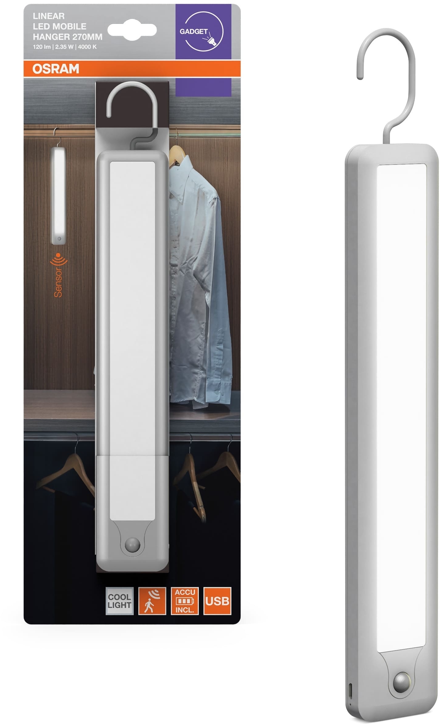 Світильник з акумулятором Osram Linearled Mobile Hanger 2.35Вт 4000К 120Лм 600мАг (4099854668739)фото4