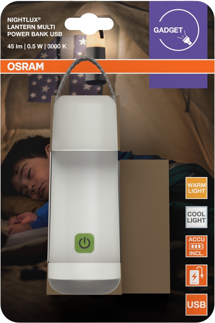 Світильник з акумулятором OSRAM NIGHTLUX LANTERN POWERBANK 0.5 Вт 3000/4000K 25Лм 1000мА•год (4099854530913)фото