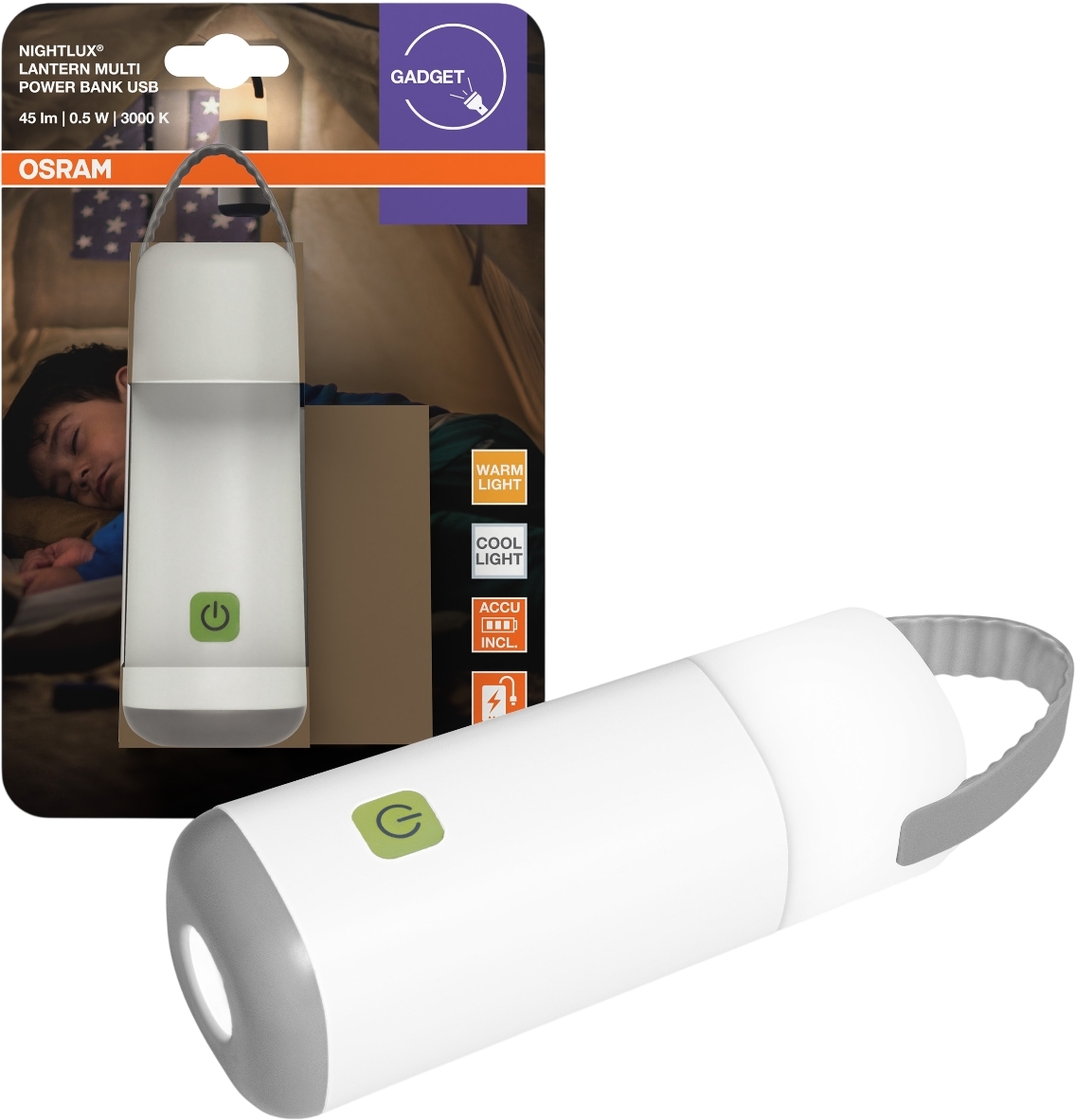 Світильник з акумулятором OSRAM NIGHTLUX LANTERN POWERBANK 0.5 Вт 3000/4000K 25Лм 1000мА•год (4099854530913)фото