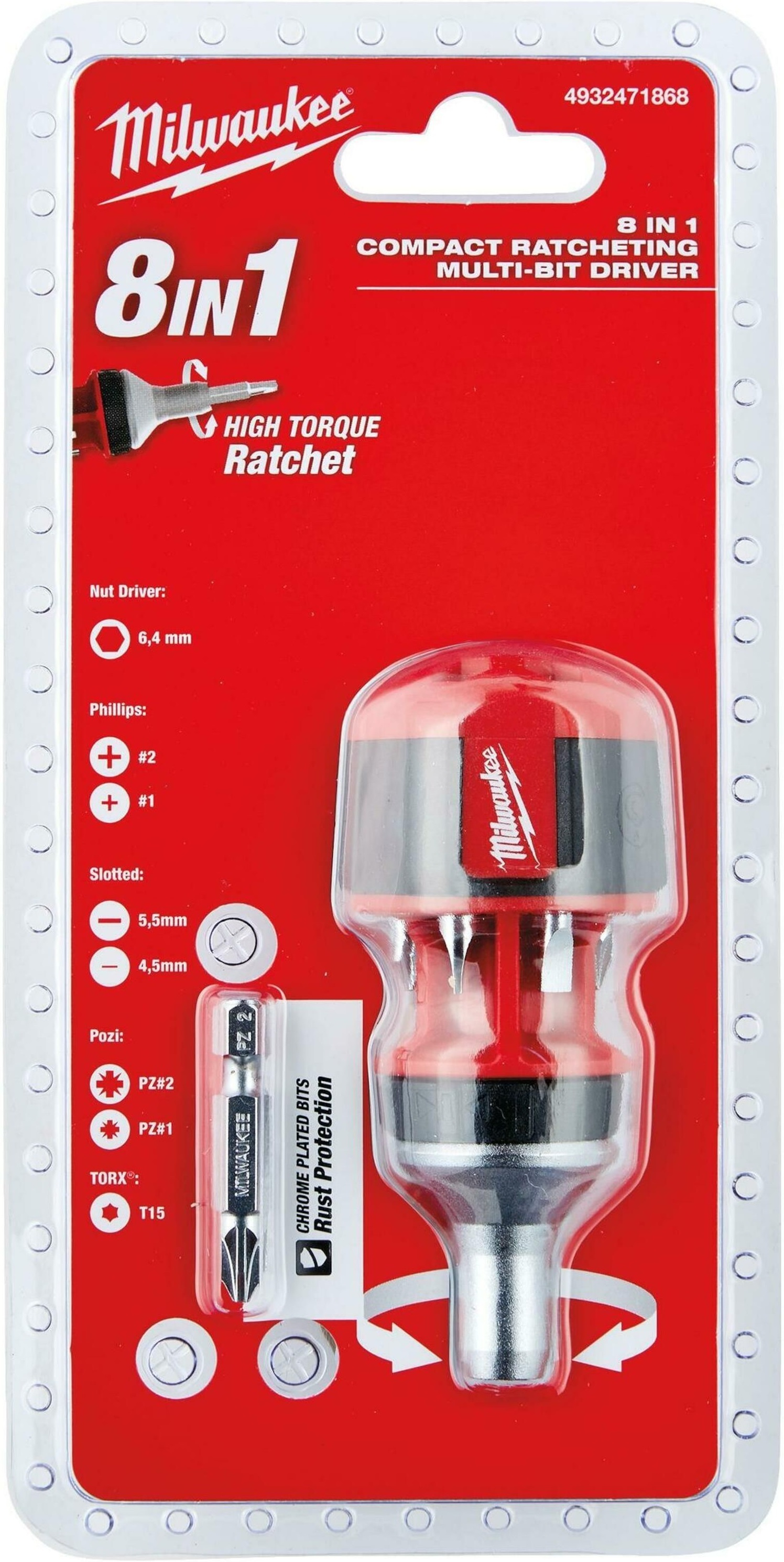 Отвертка универсальная Milwaukee с трещоткой 8 в 1 (4932471868) фото 