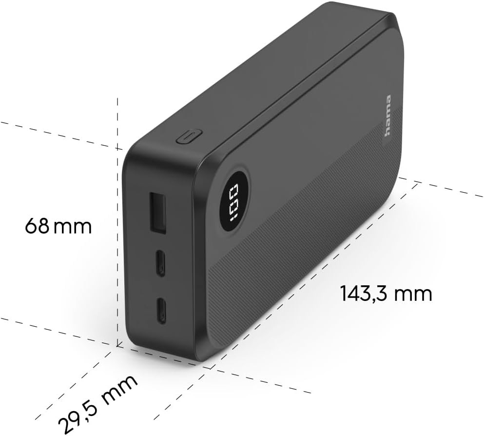 Акумулятор портативний літій-іонний Power Bank Hama 20000 мА·год, 2хUSB-C/USB-A, black (00201755)фото