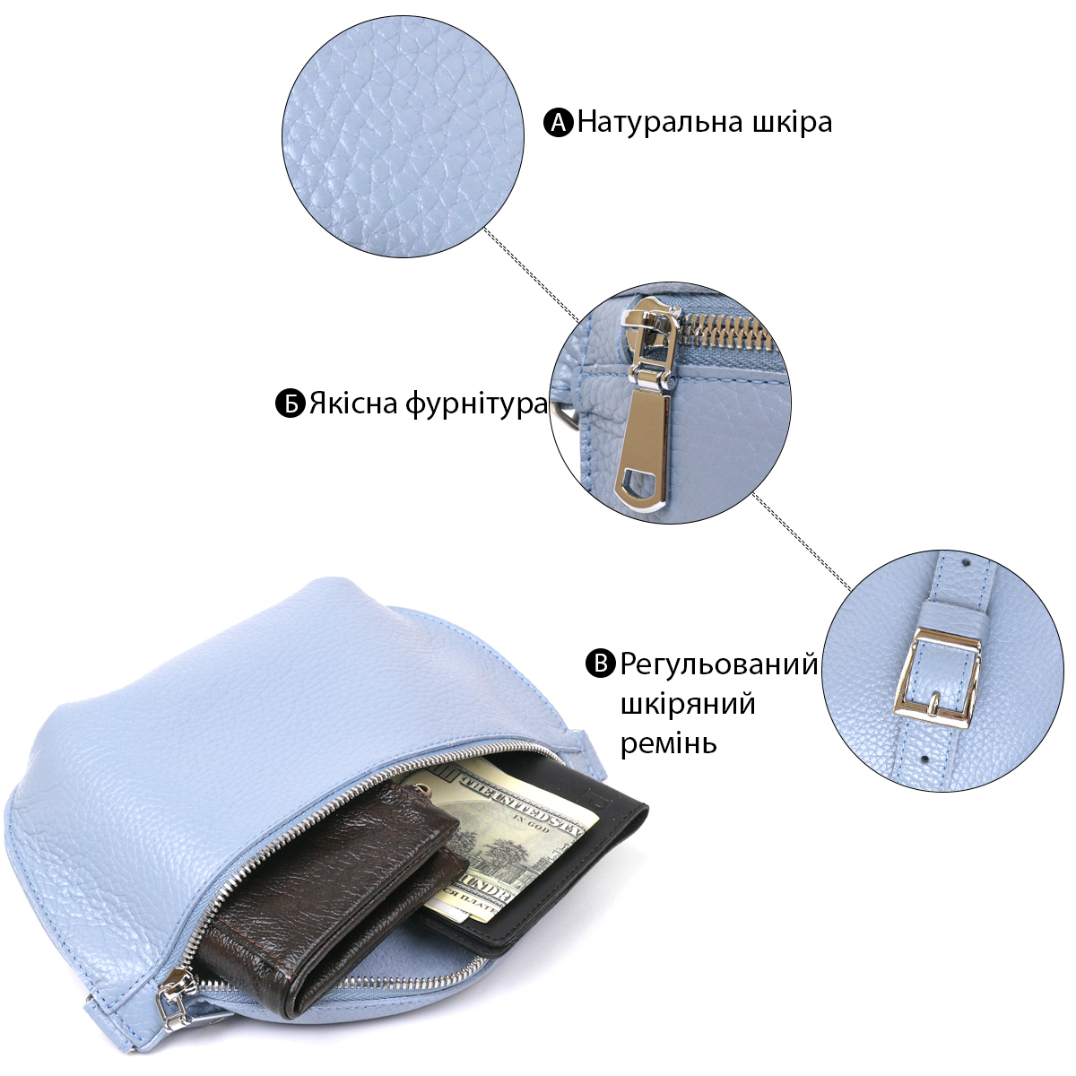 Сумка бананка шкіряна Shvigel 16374 блактина фото8