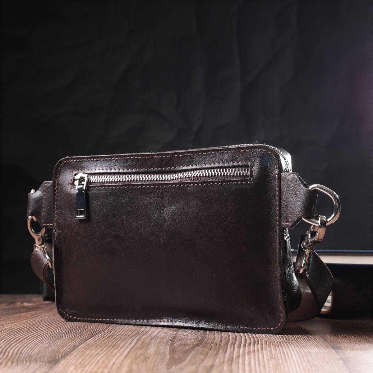 Сумка бананка мужская кожаная Grande Pelle 22575 коричневая фото16
