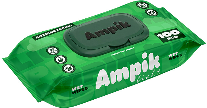 Влажные салфетки Ampik Light антибактериальные 100 шт. фото 