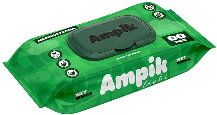 Влажные салфетки Ampik Light антибактериальные 66 шт. фото 