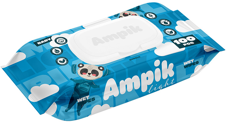 Влажные салфетки Ampik Light детские 100 шт Синие фото 