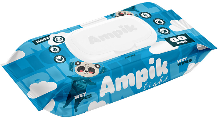 Влажные салфетки Ampik Light детские 66 шт Синие фото 