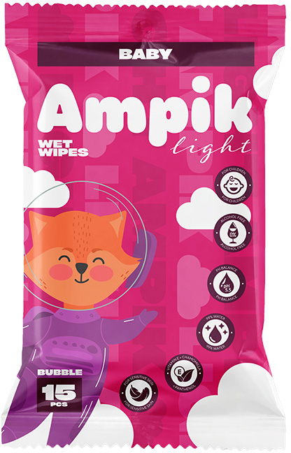 Влажные салфетки Ampik Light детские 15 шт Розовые фото 