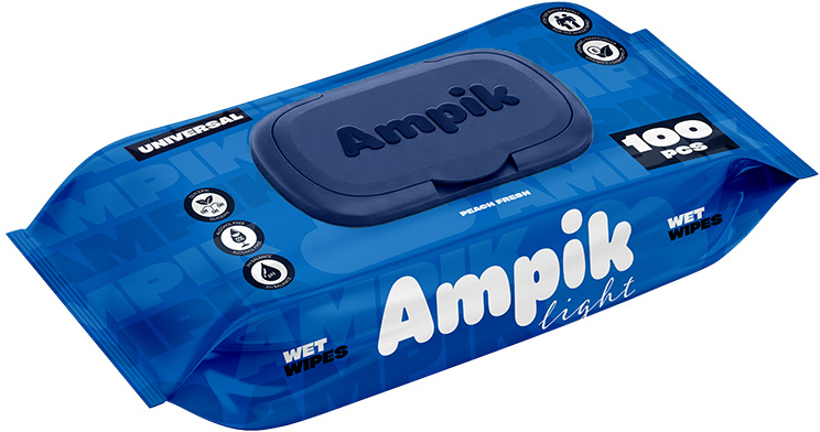 Влажные салфетки Ampik Light универсальные 100 шт фото 