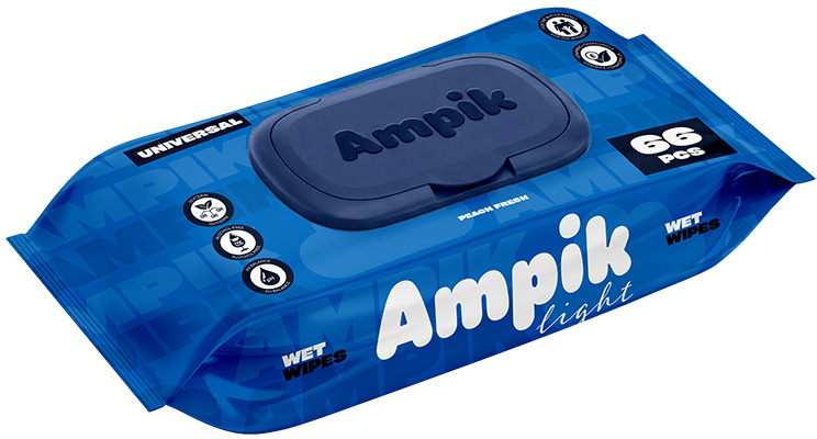 Влажные салфетки Ampik Light универсальные 66 шт. фото 